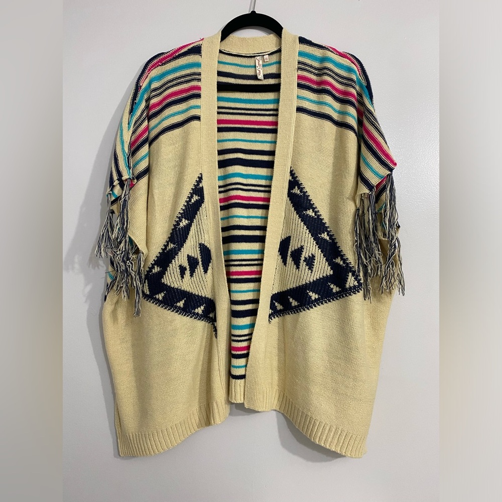 Red Camel, Fringed Knit Kimono, Size XS Color Tan
